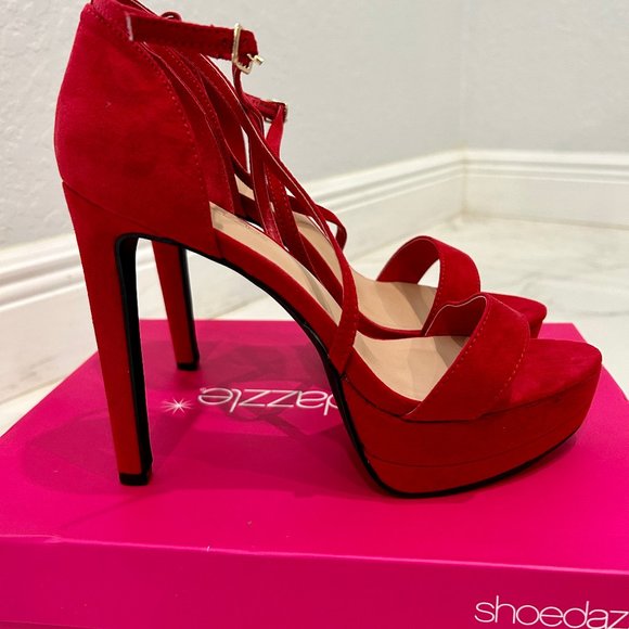NWT Shoe Dazzle - Raschelle Platform Heeled Sandal - Size 8 - Red Color - Picture 3 of 6